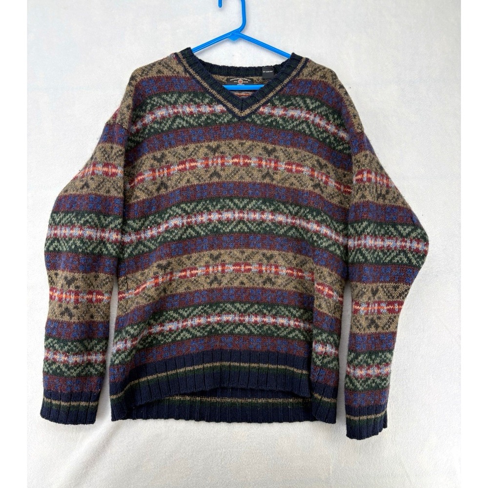American Eagle Outfitters Fair Isle V-Neck Knit Sweater Wool Silk Men XL VINTAGE